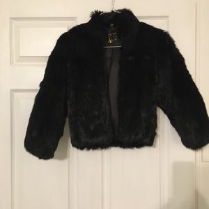 KC Collections Girls Genuine Black Rabbit Fur Jacket w/Pockets - Sz 7 - EUC 😍